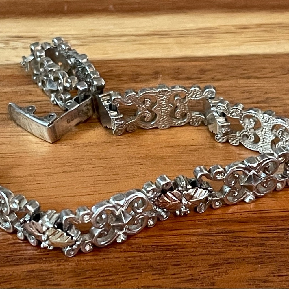 Sterling Silver 925 & 12K BLACK HILLS GOLD Tri-Color Vintage Bracelet‎